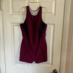 Maroon and Black Sleeveless swimsuit with zip up front by tempt me